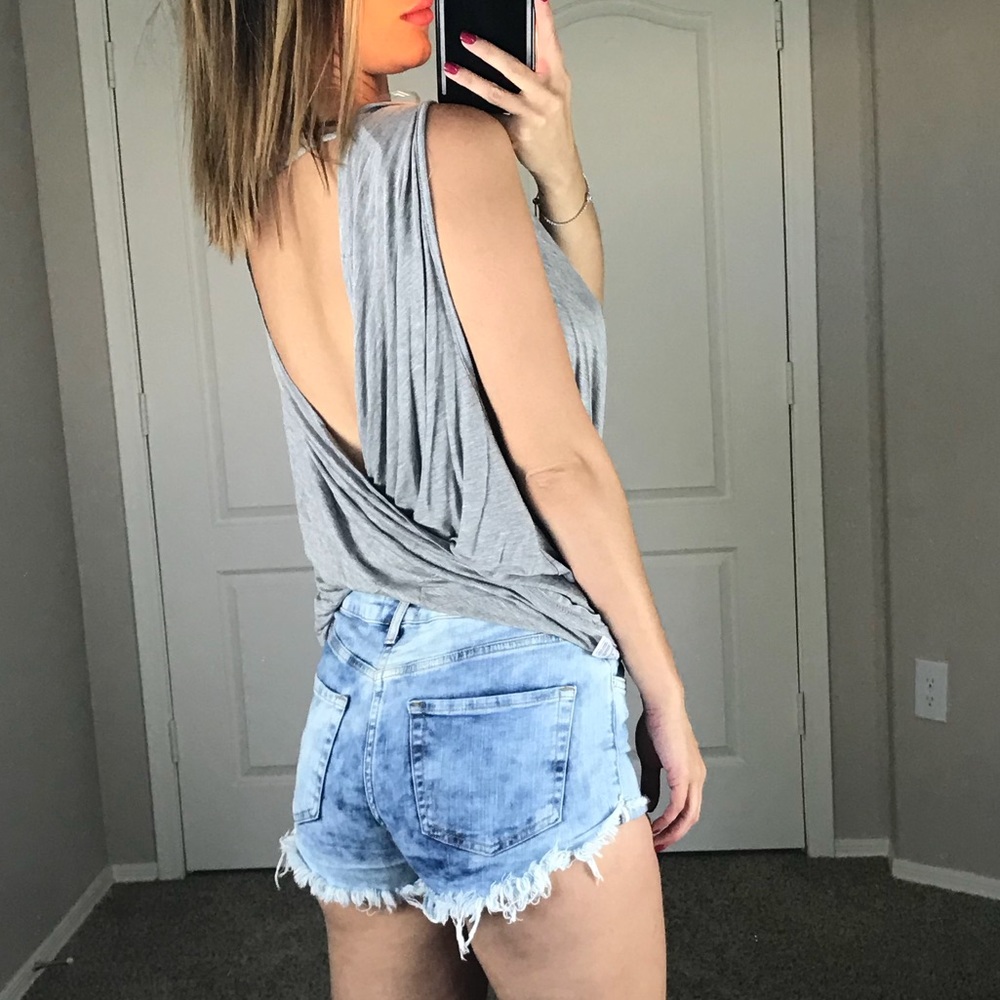-Gray Drape Jersey Surplice Top- - Picture 3 of 5